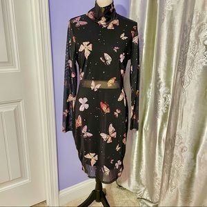 NWT Black Celestial Butterfly Black Mesh Dress Size XL by Material Girl